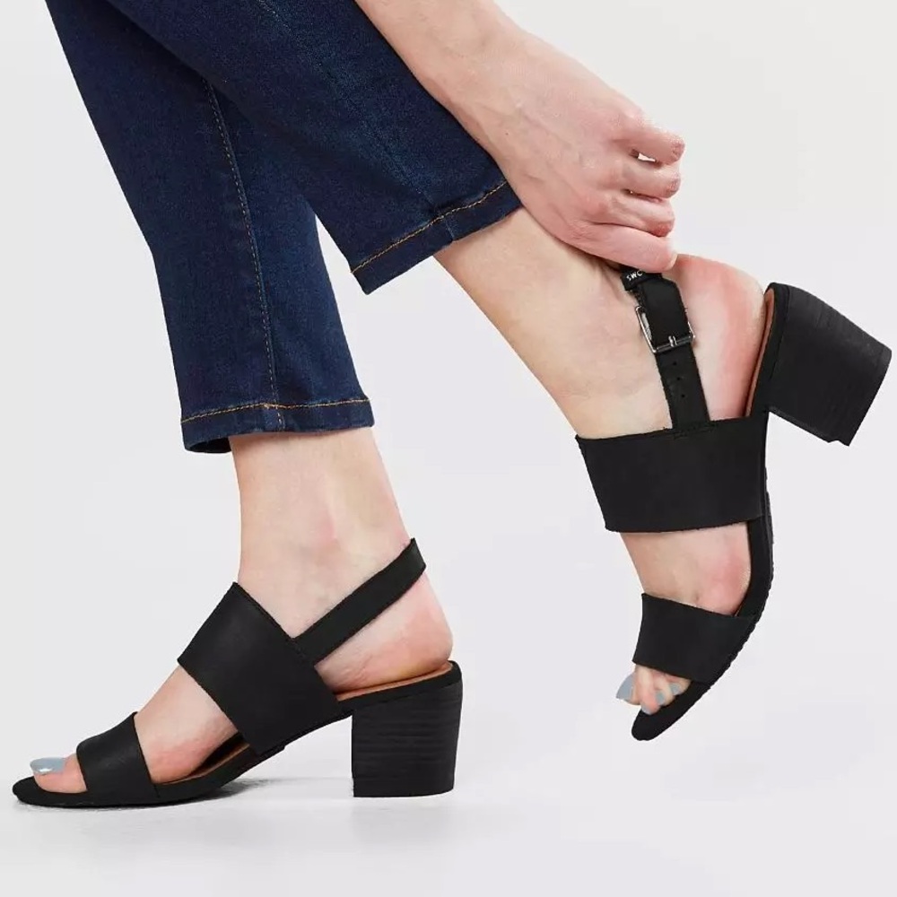 TOMS Poppy Leather Heeled Sandal Black 8
